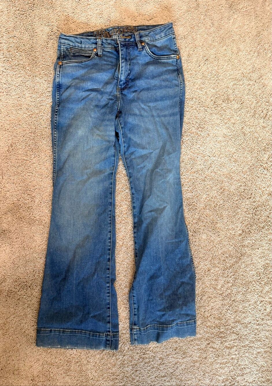 Wrangler Womens High Rise Trouser Bootcut Blue Jeans Size 28x32 Denim Western